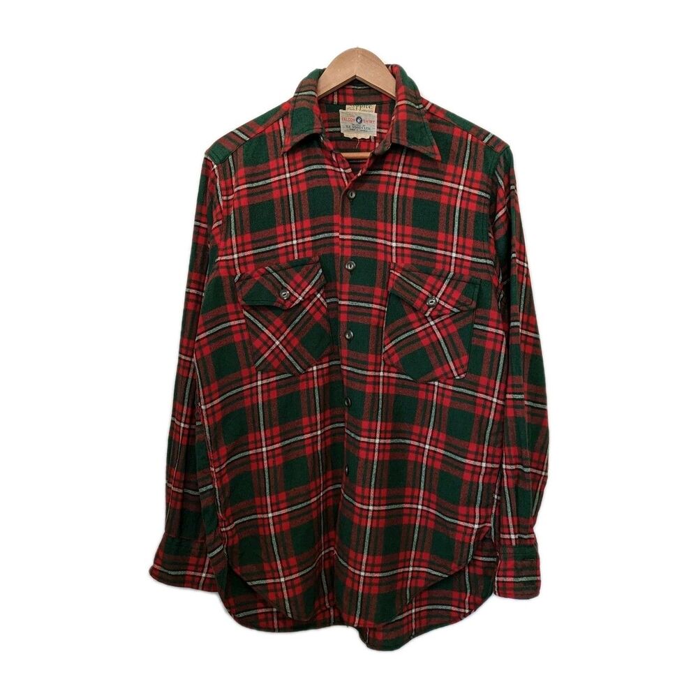 Vintage 40s 50s Plaid Red Green Wool Shirt Falcon SE Wood Ltd Mens M/L Chest 44
